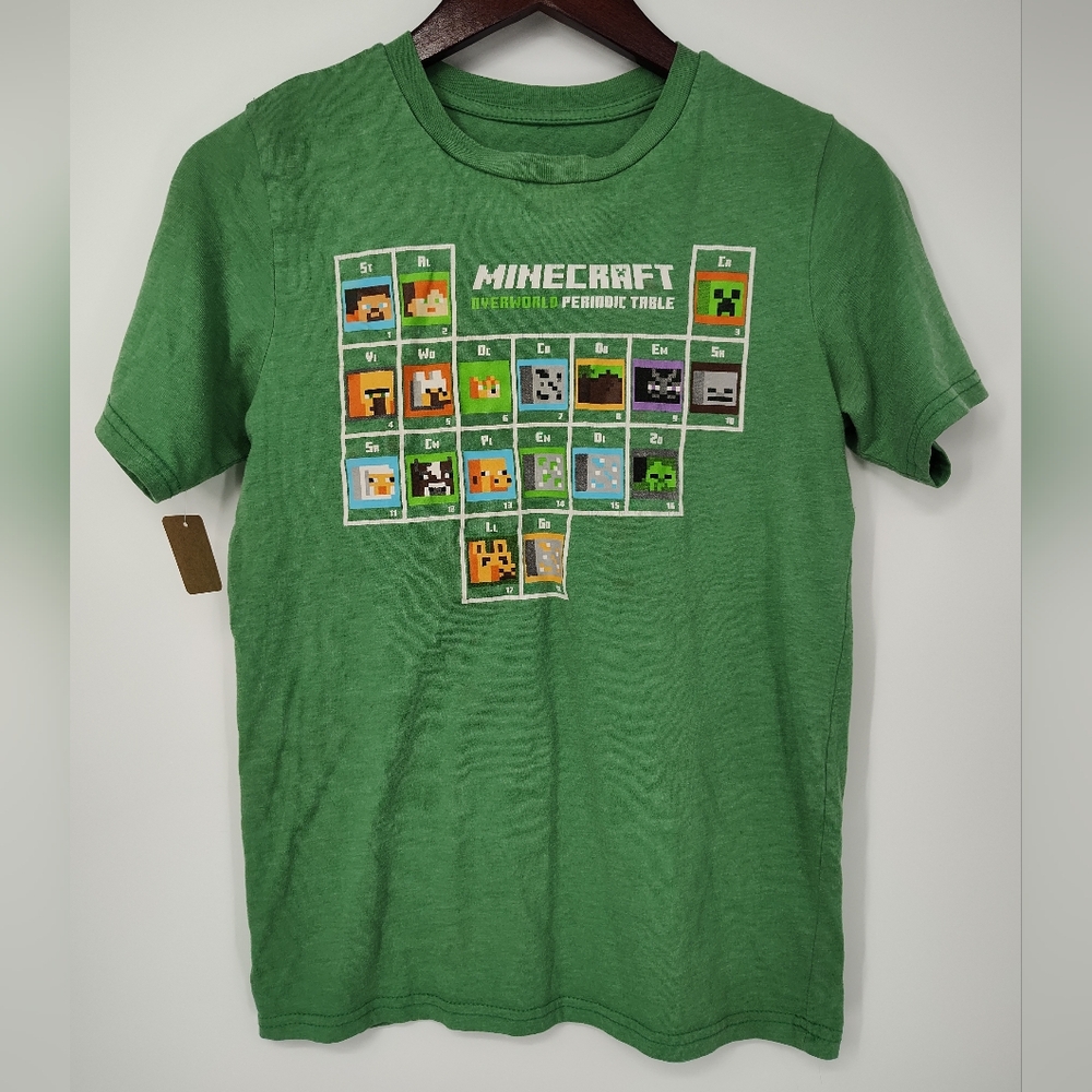 Minecraft Periodic Table Graphic Green Short Sleeve Kids Tee Size Large